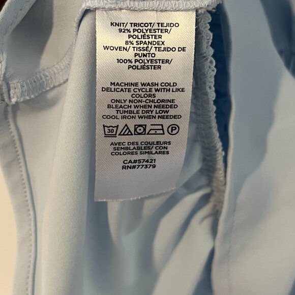 Ann Taylor Petite Light Blue Crossover Smocked Waist Blouse Top Size Small - Picture 7 of 9